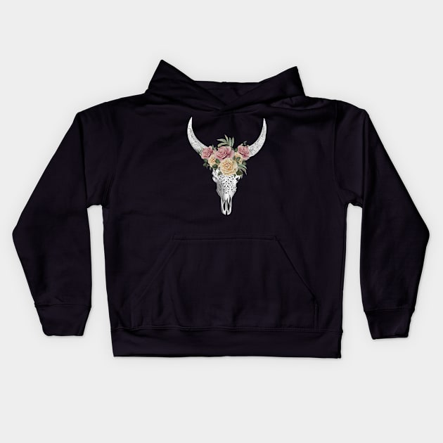 Cow skull floral 20 Kids Hoodie by Collagedream